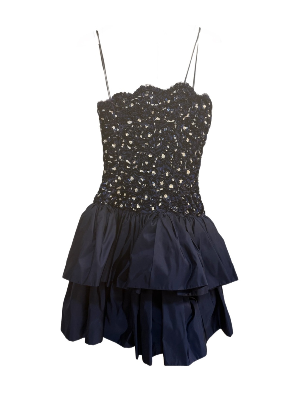 Vtg Victor Costa Womens Navy Blue Sequin Embellished Dress Size 10 80s Formal